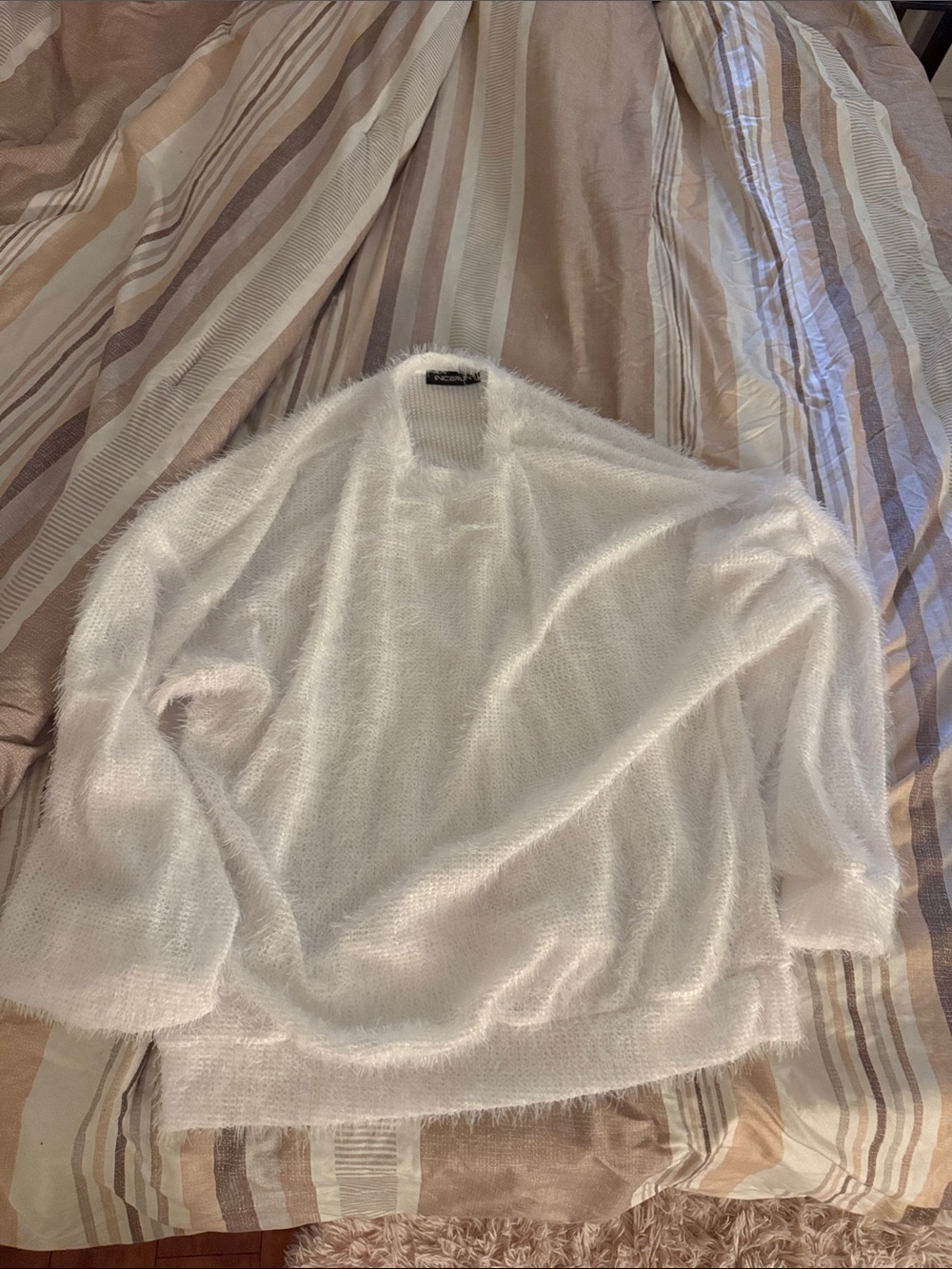 White Fuzzy Crewneck Sweater - men